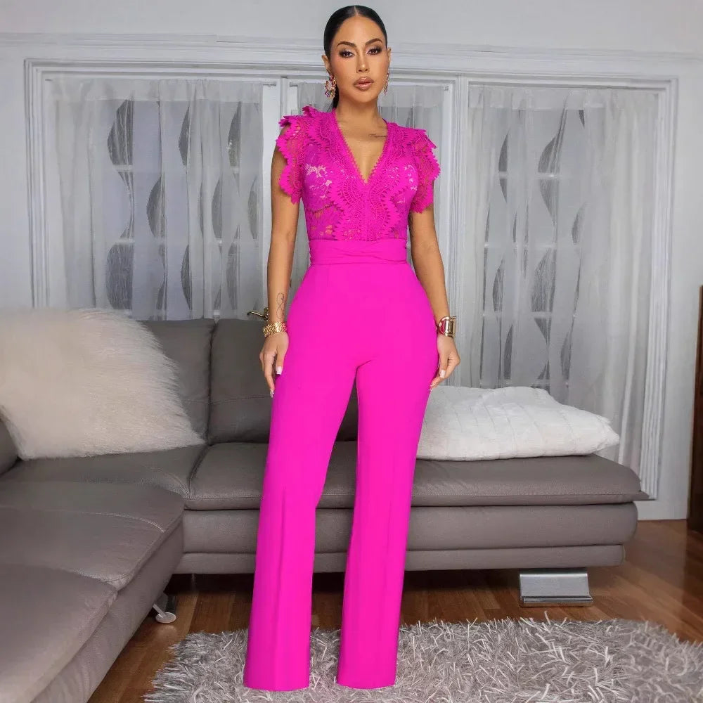 Lace Splice Fitness Jumpsuit - Piña Colada