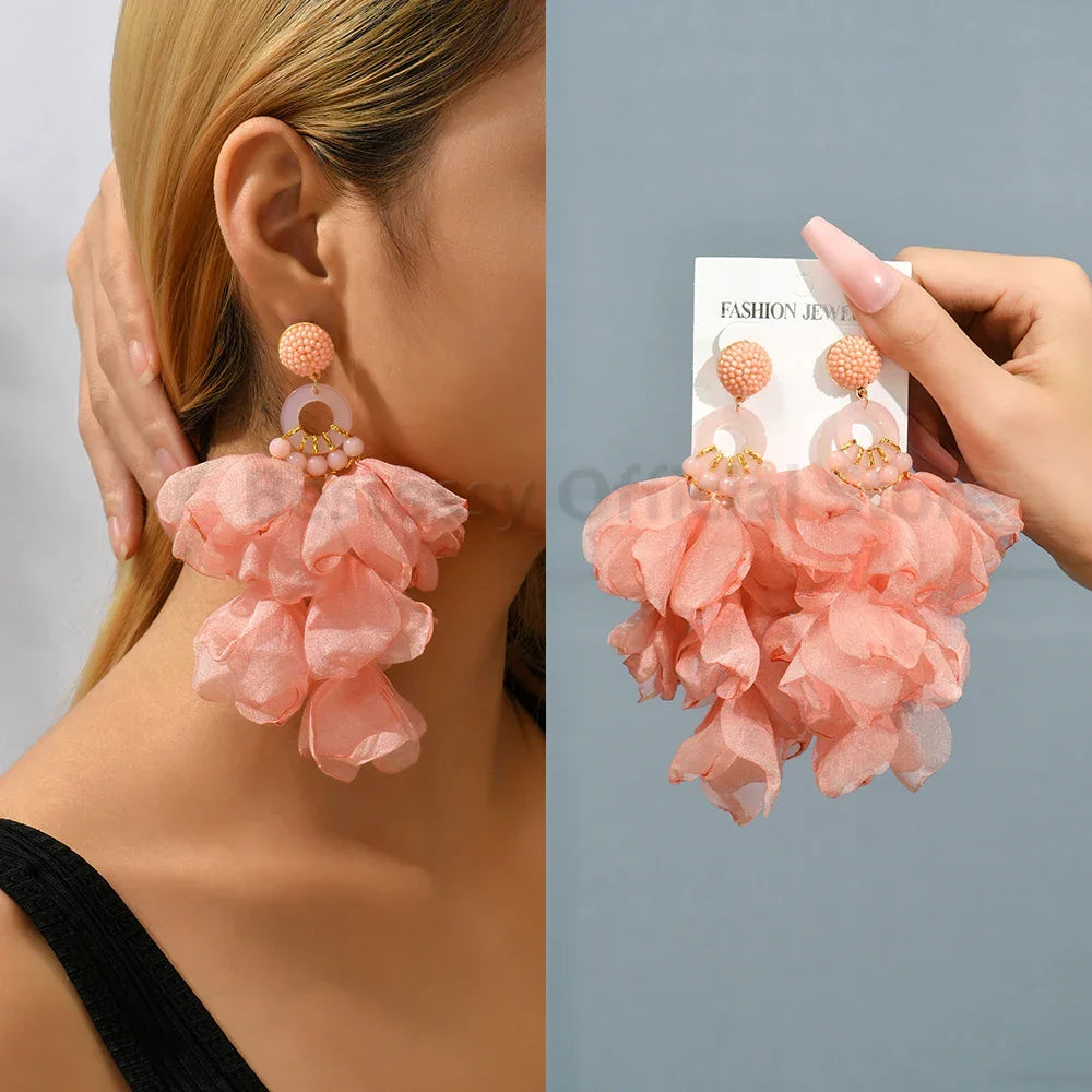 Boho Multicolor Cotton Flower Earrings - Piña Colada