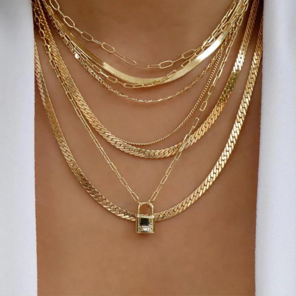 Boho Multi-Layer Gold Crystal Pendant Necklace Set - Piña Colada