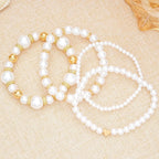 4-Piece Boho Pearl & Gold Charm Bracelet Set - Piña Colada