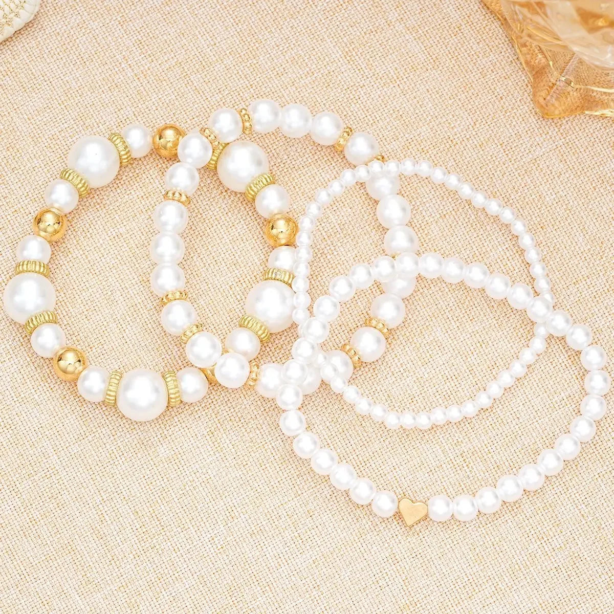 4-Piece Boho Pearl & Gold Charm Bracelet Set - Piña Colada
