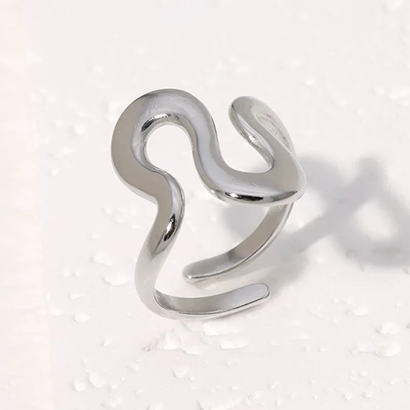 Stainless Steel Irregular Wave Ring - Piña Colada