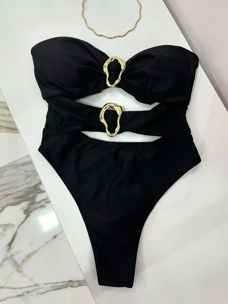 Metal Rings Cut Out Swimwear - Piña Colada