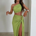 One-Shoulder Hollow Out Ankle-Length Bodycon Dress - Piña Colada