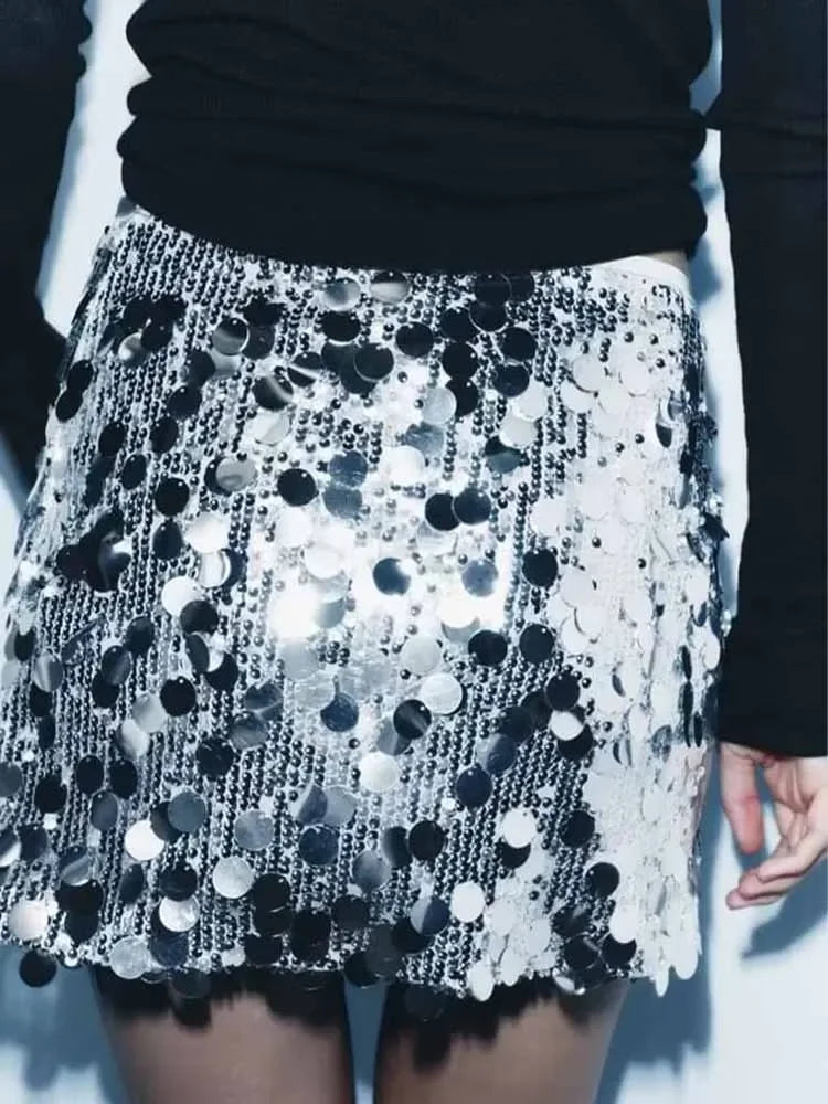 High Waist Sequined Mini Skirt - Piña Colada