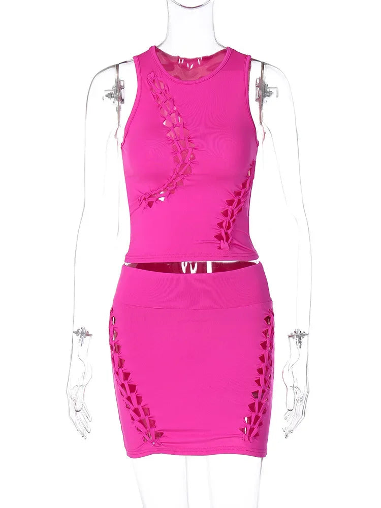 Dulzura Hollow Out Knit Mini Dress – Autumn High Street Look - Piña Colada