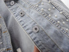 Beaded Lace Denim Vest - Piña Colada