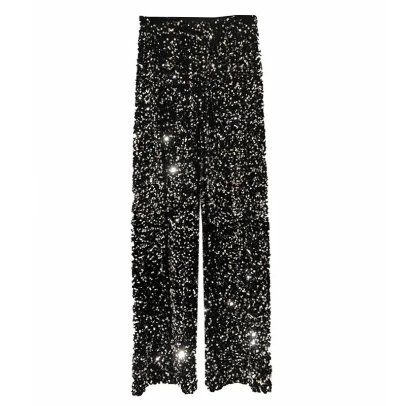 Sequined Wide-Leg Floor-Length Pants – High Waist Streetwear - Piña Colada