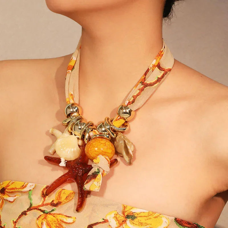 Boho Geometric Necklace Starfishs - Piña Colada