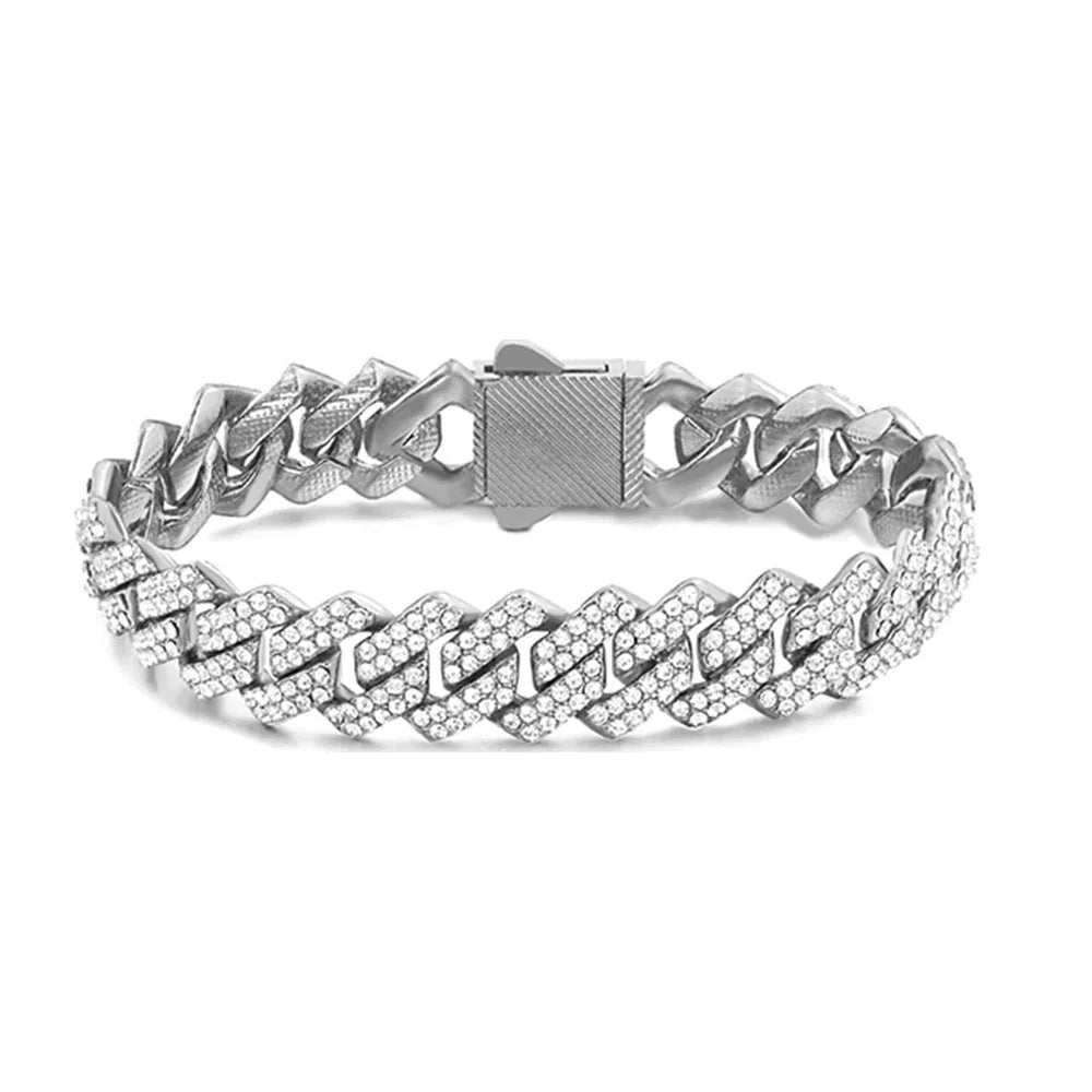 Iced Out Heart & Cuban Link Bracelet - Piña Colada