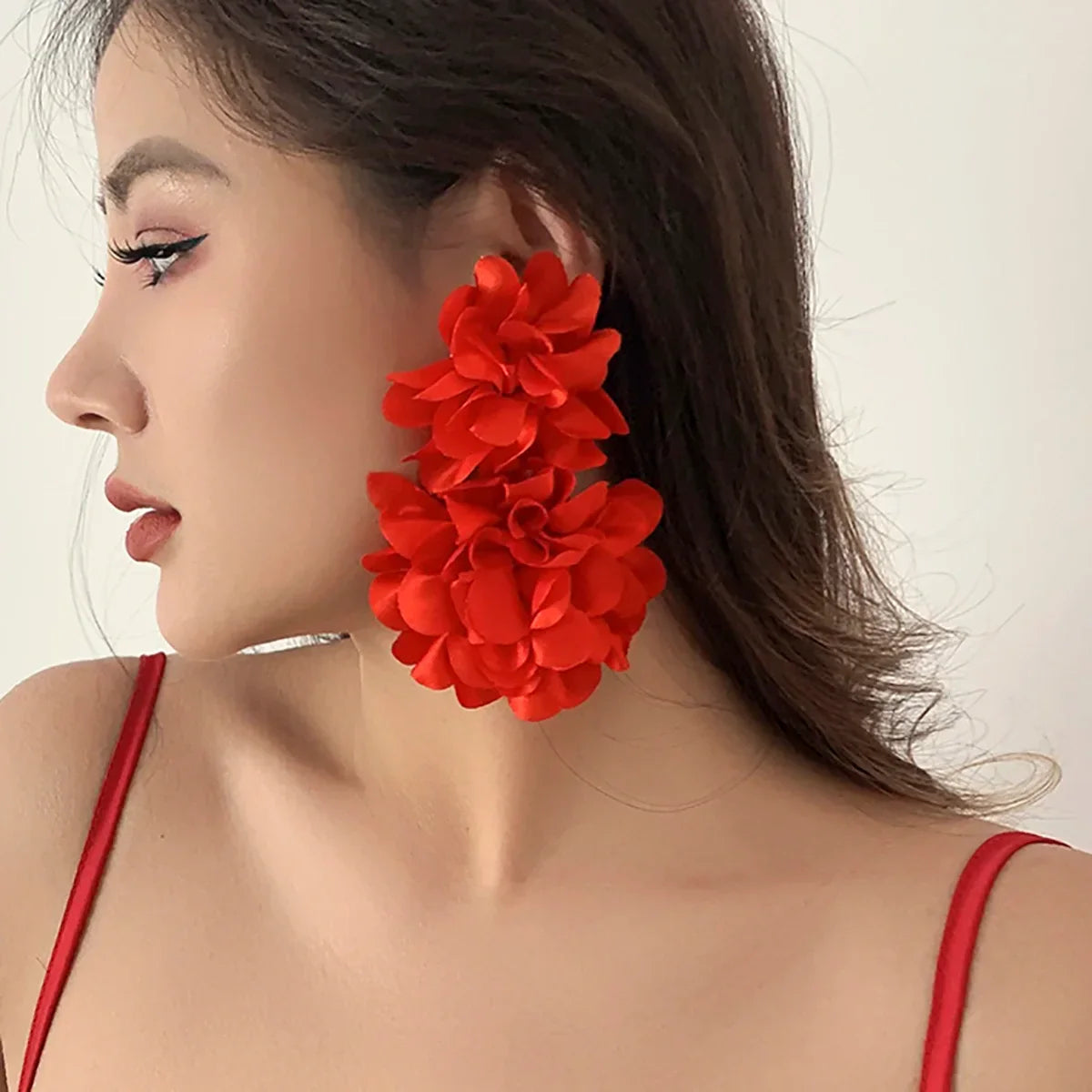 Red Big Flower Drop Earrings - Piña Colada