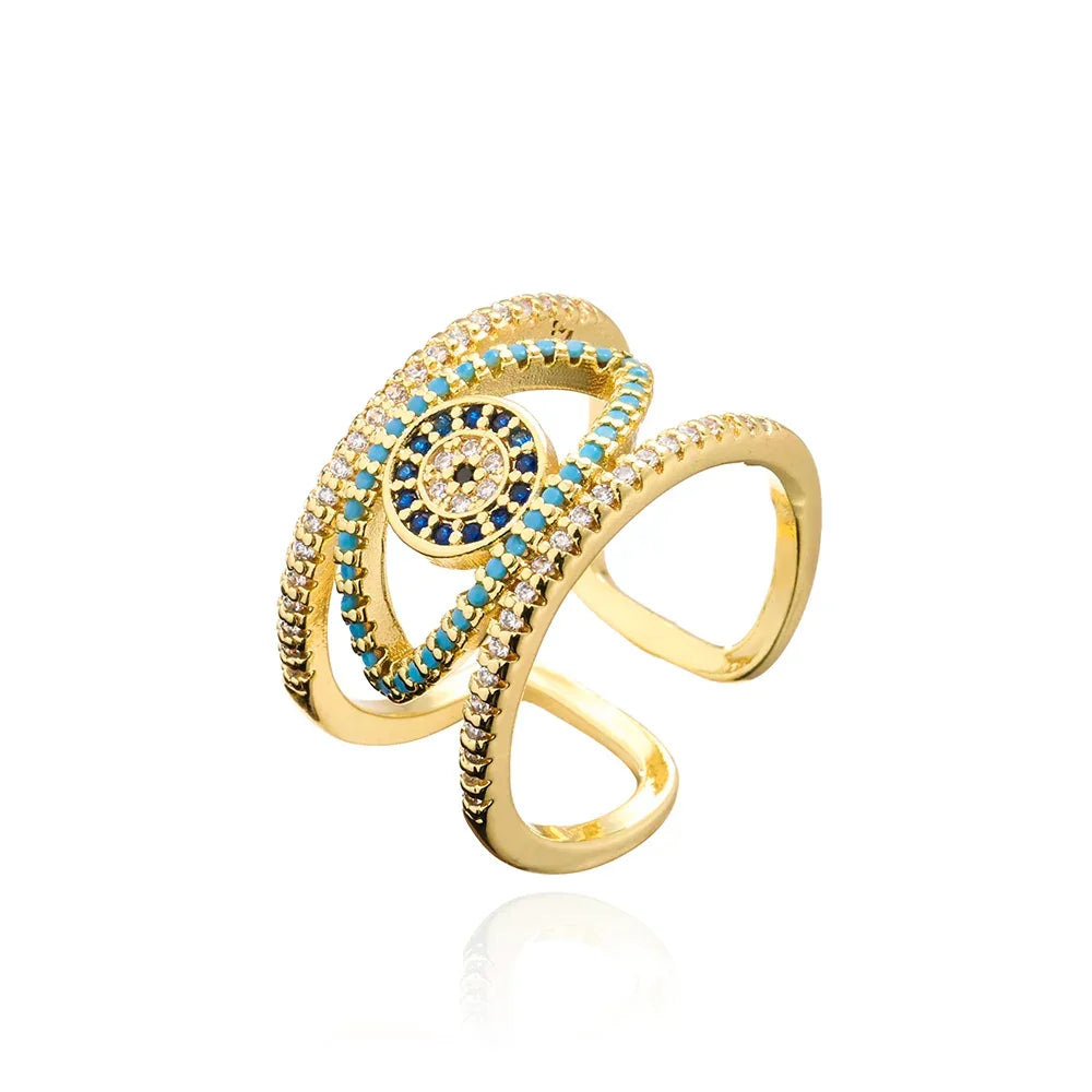 Hollowed out Evil Eye Ring - Piña Colada