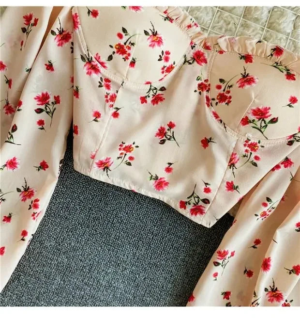 Floral Print Chiffon Top High Waist - Piña Colada