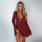 Slim Mini Dresses V-neck Ruffles - Piña Colada