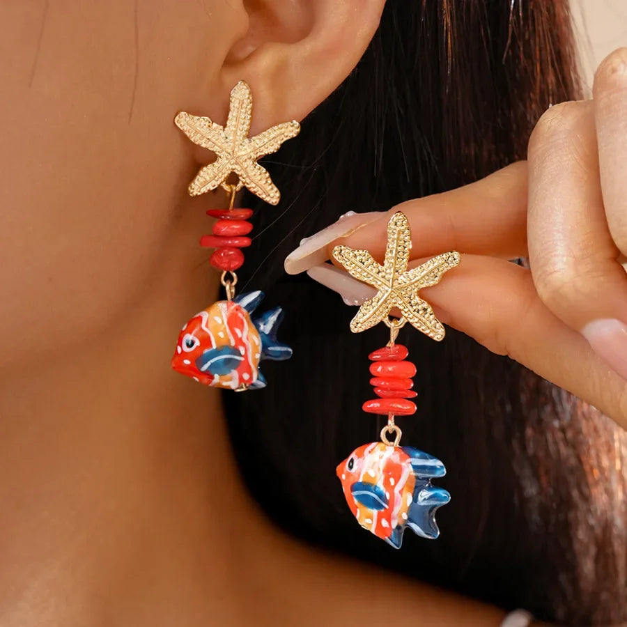 Colorful Fish Drop Earrings - Piña Colada
