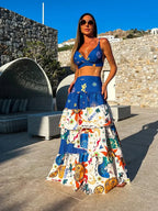 Draped Print V-Neck Maxi Dress – Beachwear Edition - Piña Colada