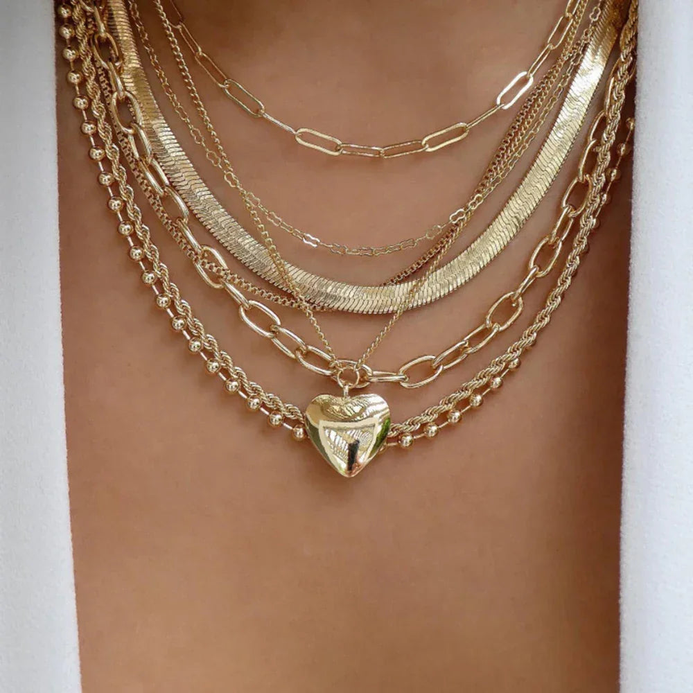 Boho Multi-Layer Gold Crystal Pendant Necklace Set - Piña Colada