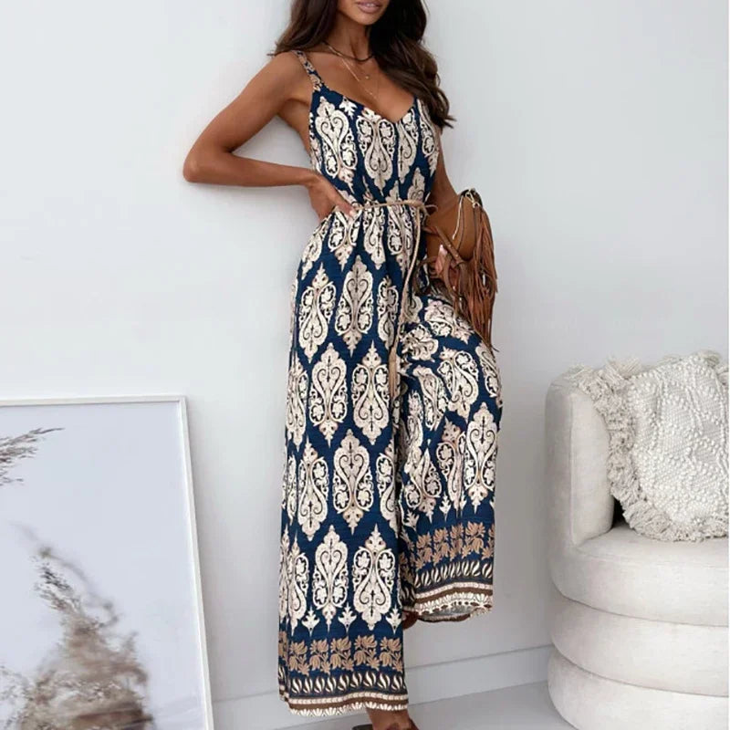 Elegan V-neck High Waist Jumpsuit - Piña Colada