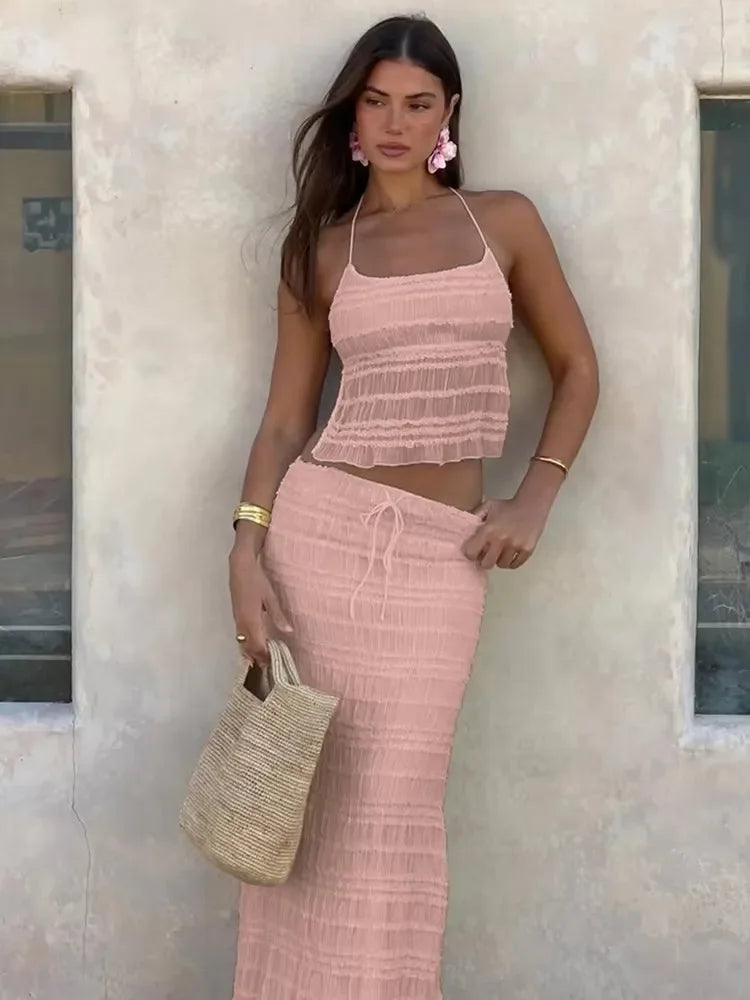 Backless Halter Sheath Dress – Knee-Length Streetwear Style - Piña Colada