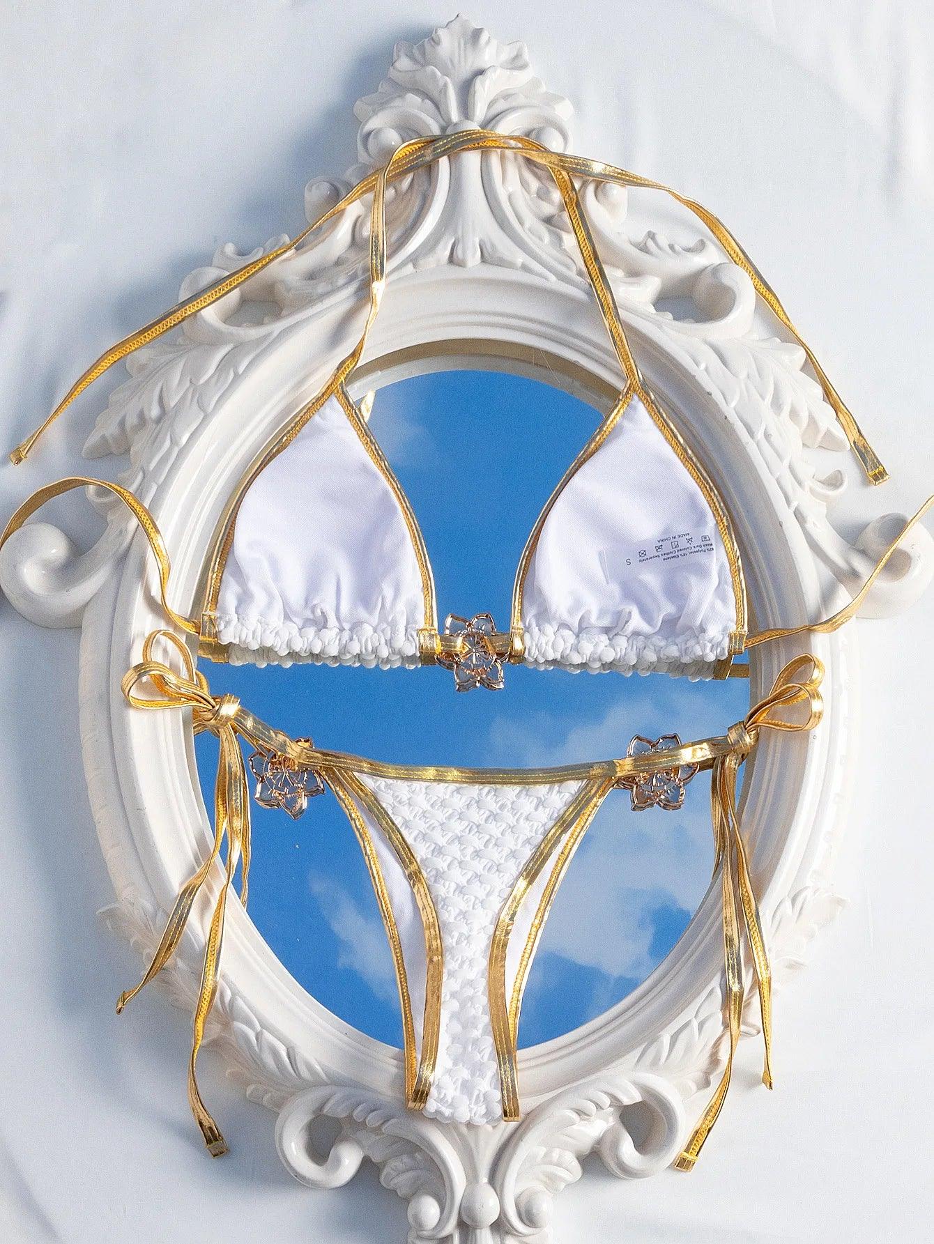 Sexy White Gold Patchwork Bikini Set - Piña Colada