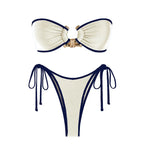 Solid Ring Detail Bikini Set - Piña Colada