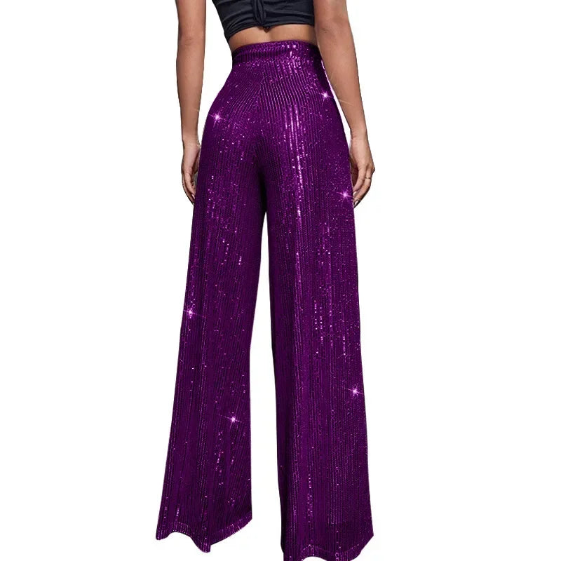 High Waist Loose Sequin Wide Leg Pants - Piña Colada
