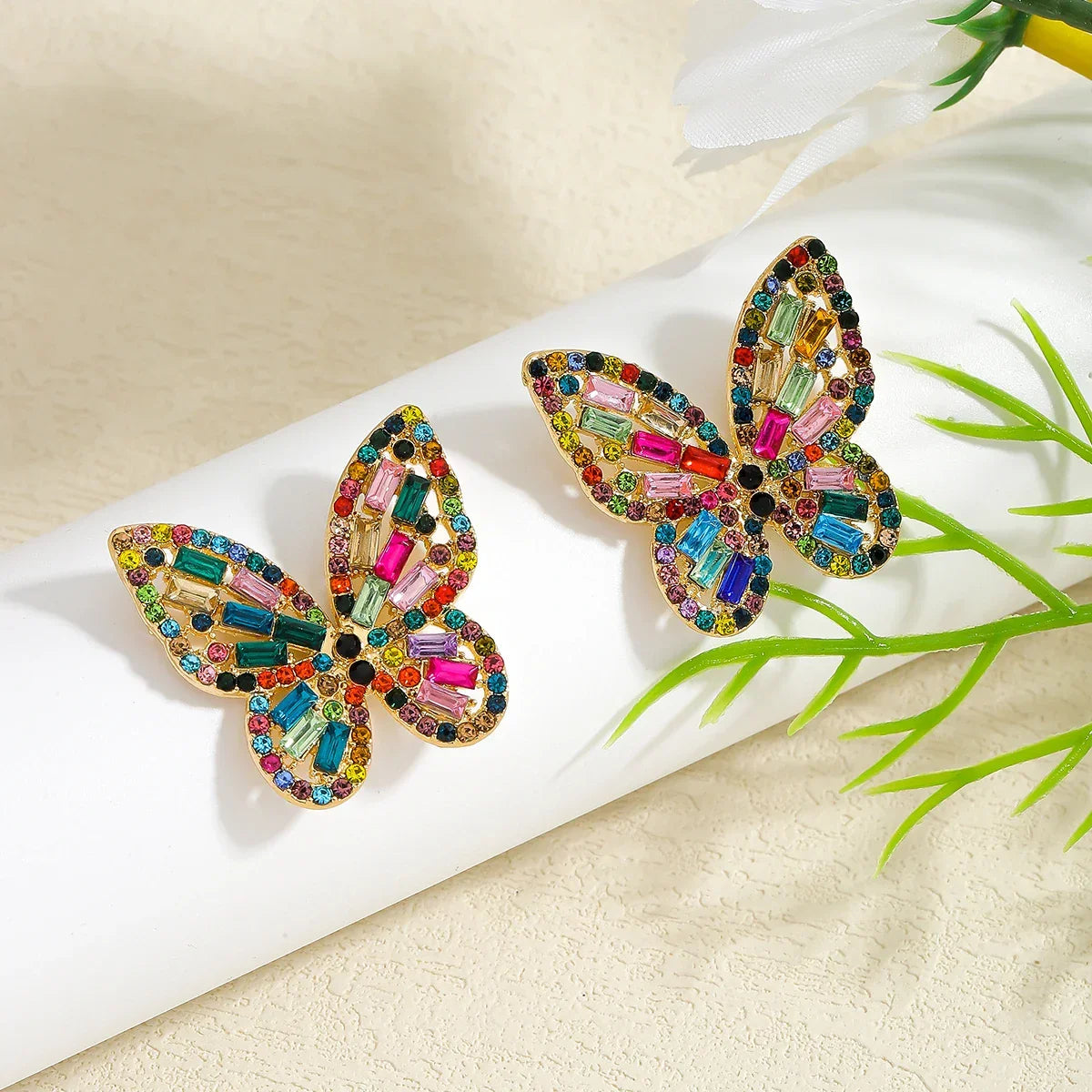 Colorful Crystal Butterfly Stud Earrings - Piña Colada