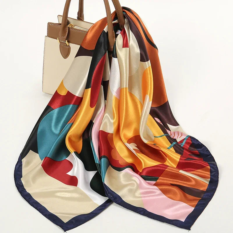 Silk Satin Square Scarf Flower - Piña Colada