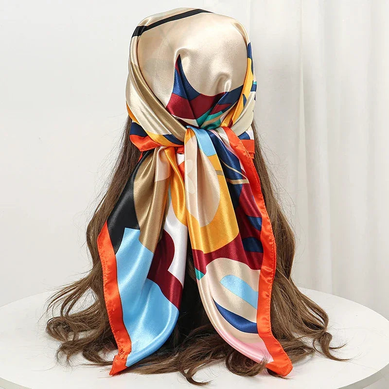 Silk Satin Square Scarf Flower - Piña Colada