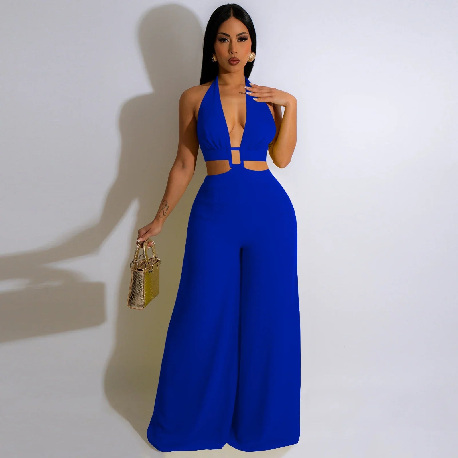 Cutout Halter Wide-Leg Jumpsuit - Piña Colada