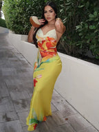 Floral Print Backless Dress - Piña Colada
