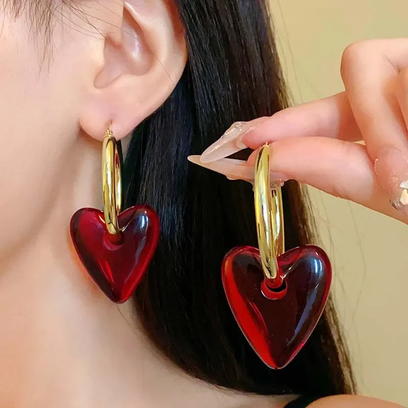 Vintage Red Heart Drop Earrings - Piña Colada