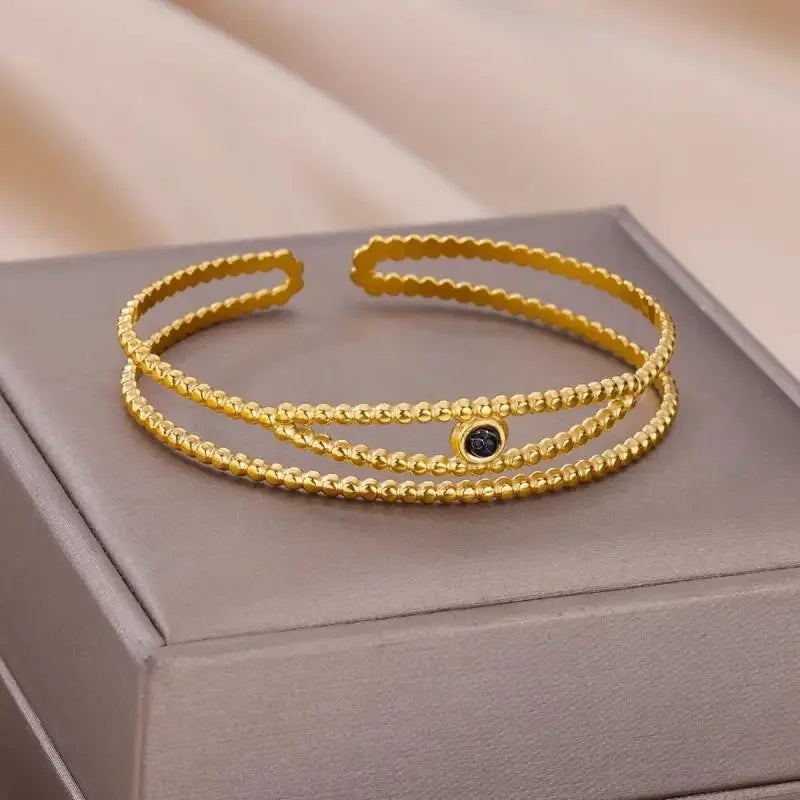18K Gold-Plated Stainless Steel Cuff Bracelet for Women - Piña Colada