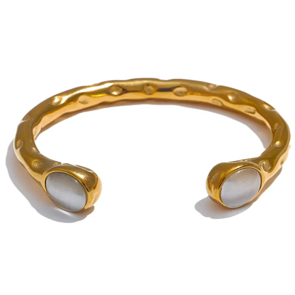 Stainless Steel Multicolored Stone Golden Cuff - Piña Colada