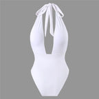 Deep V-Neck One-Piece Swimsuit with Skirt - Piña Colada