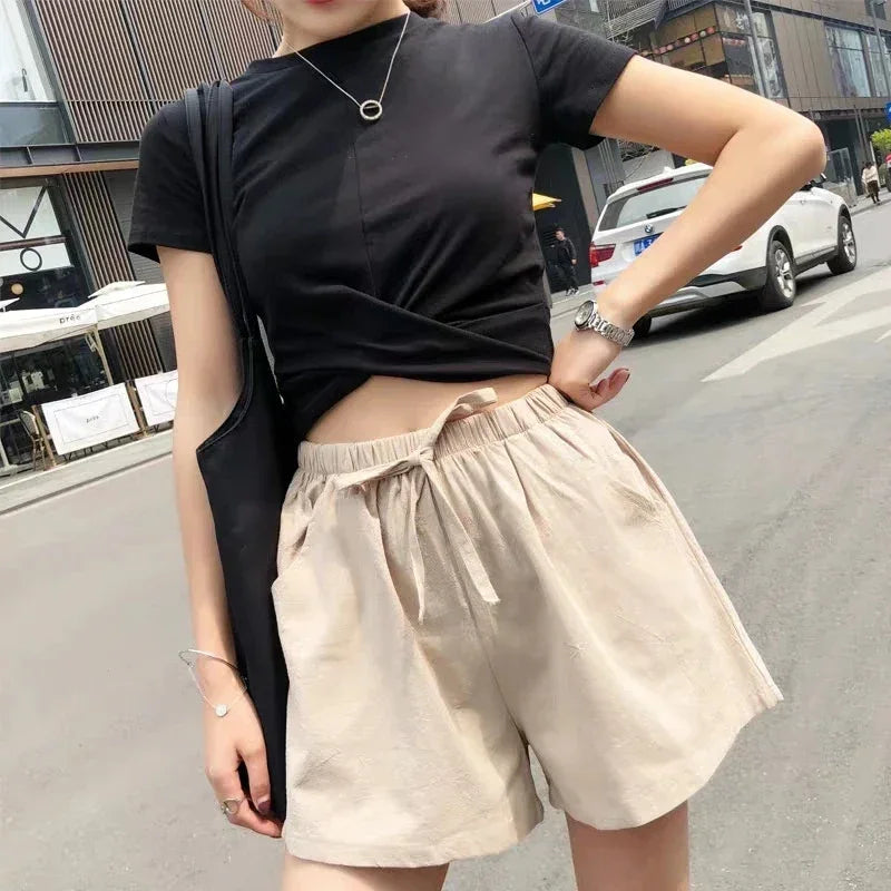 Summer Women Cotton Linen Shorts - Piña Colada