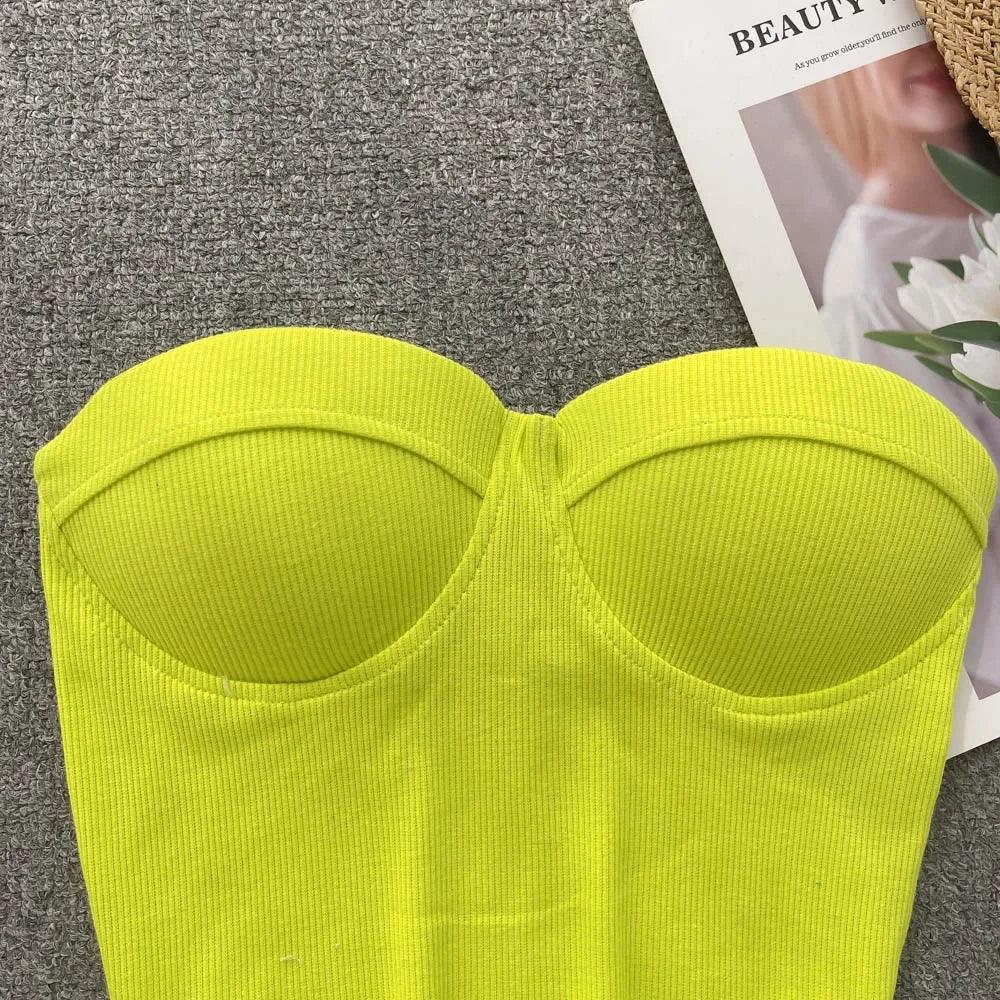 Strapless Summer Casual Crop Tops with Built In Bras - Piña Colada