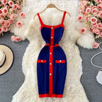 Patchwork Knit Mini Dress – Spaghetti Strap Streetwear - Piña Colada