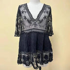 Bikini Cover-up Deep V-neck Short Sleeve Dress - Piña Colada