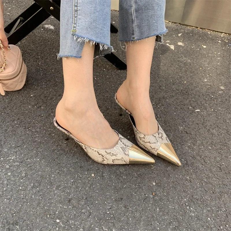 Pointed Toe Serpentine Sexy Thin Heels - Piña Colada