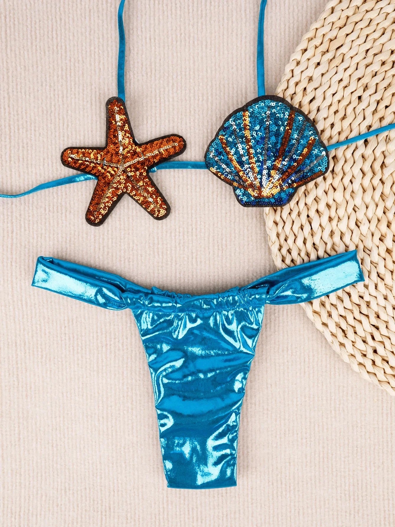 Shiny Sequin Shell Starfish Bikini Set - Piña Colada