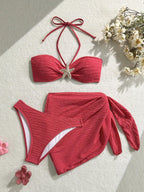 3-Piece Leopard Mesh Bikini Set – Starfish Charm & Bandeau Top - Piña Colada