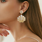 Bling Faux Pearl Shell Drop Earrings - Piña Colada