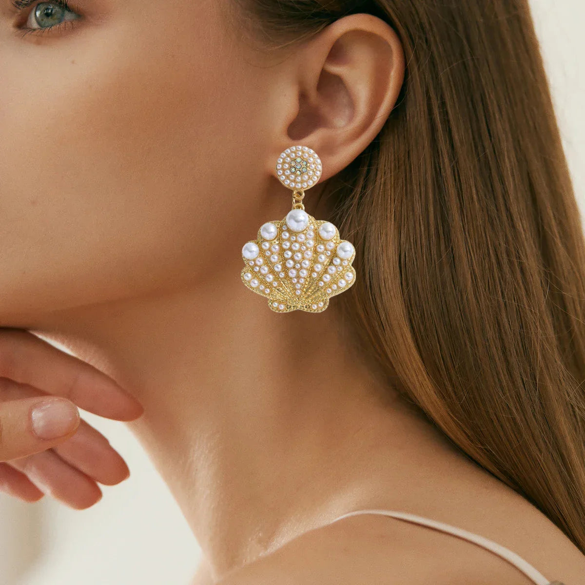 Bling Faux Pearl Shell Drop Earrings - Piña Colada