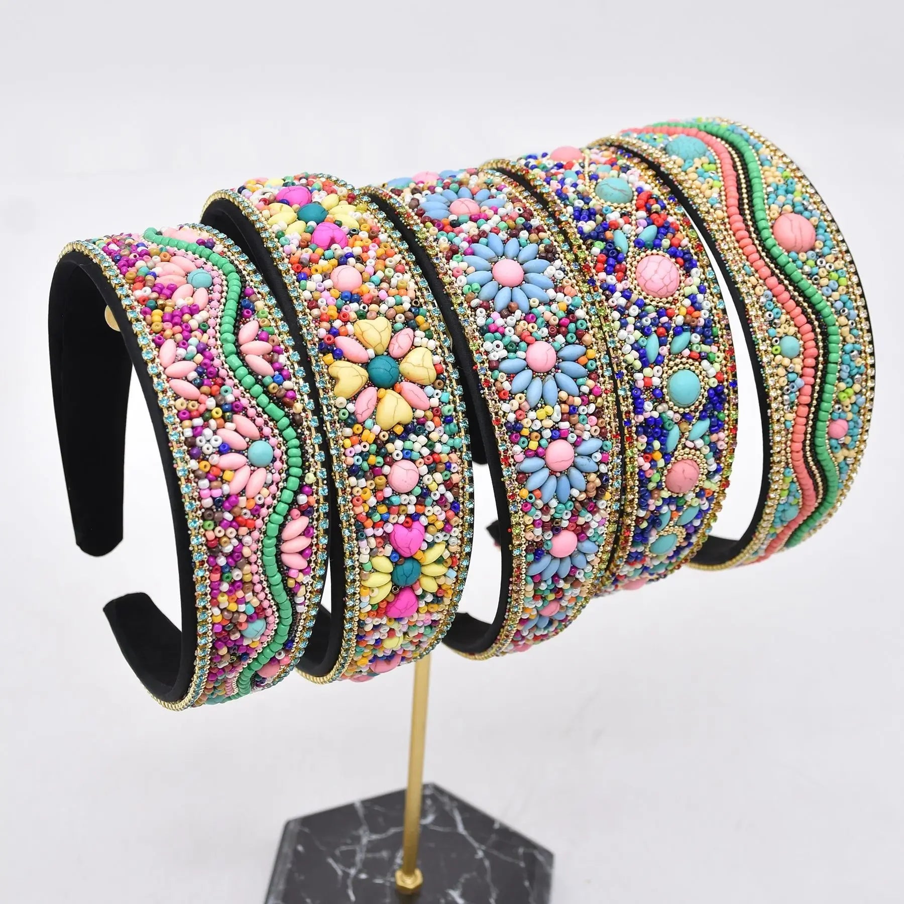 Bead Flower Wide Hair Hoop