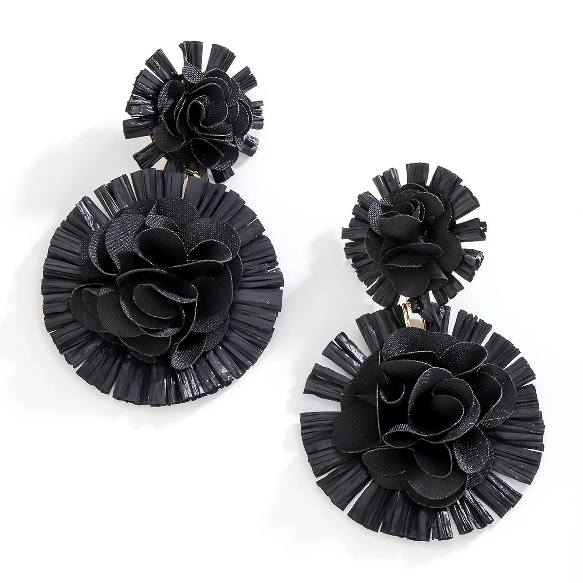 Bohemian Raffia Flower Drop Earrings - Piña Colada