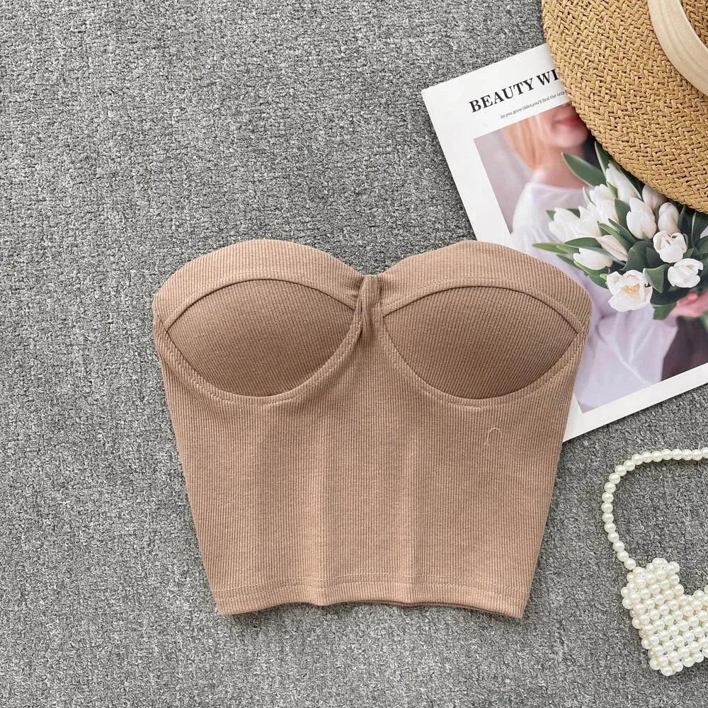 Strapless Summer Casual Crop Tops with Built In Bras - Piña Colada