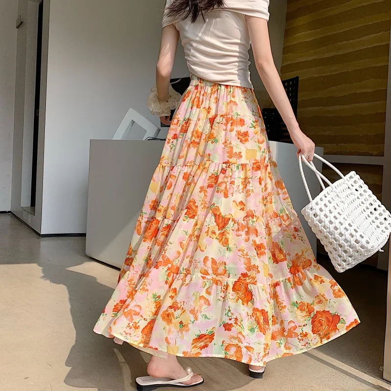 Summer Chiffon Mid-Length Skirt - Piña Colada