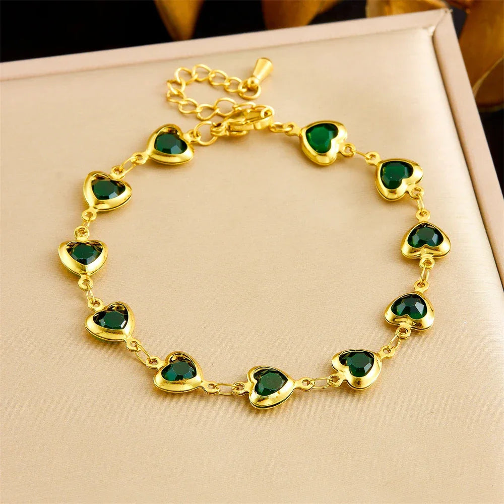 316L Stainless Steell Colour Heart Rhinestones - Piña Colada