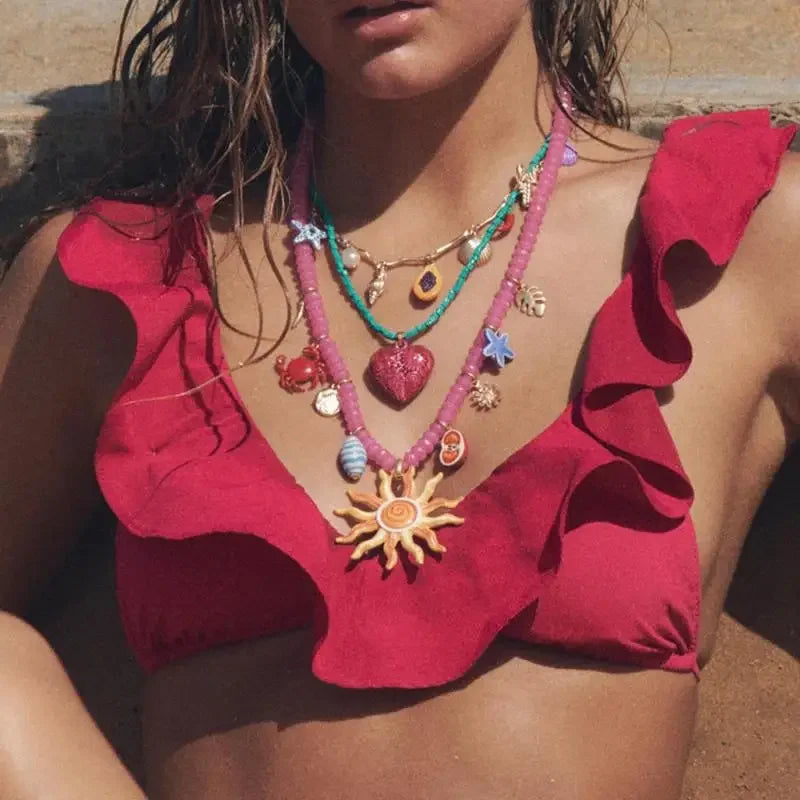 3Pcs/set New Colorful Resin Beaded Charms Necklaces - Piña Colada